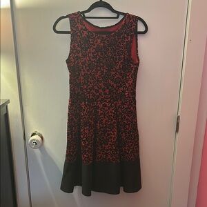 Red and Black Fit and Flare Midi Dress